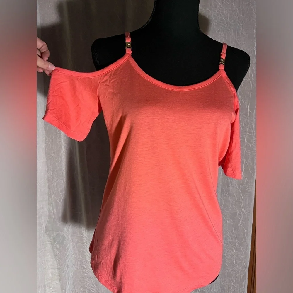 Michael kors pink short sleeve cold shoulder top